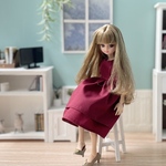  リカちゃん服；秋色ワインレッドのワンピース（22サイズ）