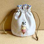 パンダとアイスの立体刺繍　巾着