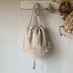 tao...様専用3WAYフランス・アンティークリネン*レース*巾着バッグ*手編み　love&eco