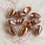 【6x9㍉ 20個】 ドロップビーズ＊red & copper ＊チェコビーズ＊しずく＊メタリックレッド