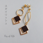 ◆ダブルスクエア×ダークブラウン サージカルステンレス ピアス/イヤリング（金属アレルギー対応）14kgf ギフト対応