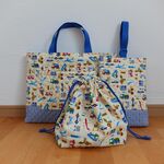 kl22様オーダー品＊レッスンバッグ＆上履き入れ＊のりもの＊クリーム
