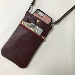 スマホショルダー スマホポシェット スマホポーチ  ファスナーポケット付 ワインレッド レザー