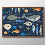 0143■A3アートポスター『魚さん　海の生き物　ファブリック』絵画/イラスト/マット/北欧