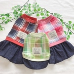 【犬服セミオーダー】パピー犬服小型犬服ロング犬服中型犬服  マドラスチェックレッド犬服スカート＆重ね着風