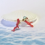 海の宝石箱◆赤枝珊瑚×ブルーアパタイト×淡水真珠／金継ぎピアス
