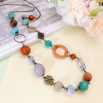 ウッド＊ターコイズカラーのロングネックレス