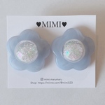 水色　ホワイト　マーブル　お花　シャボン玉　クリア　ガラス　ゴールド　ピアス　イヤリング　ビーズ