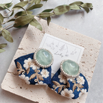 一点もの◆小花navy×clear greenインド刺繍ピアス◆