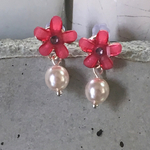 ピンクの桜草とパールのピアス