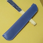 レザークラフト　和小物　扇子ケース（ブルー、金具シルバー色／本革）