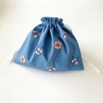 【手刺繍】夏の海の刺繍巾着　夕焼けカラー【Lサイズ幅24cm】夏季限定