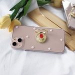 スマホリング付き赤チューリップとパールのスマホケース　バンガーリング　アンドロイド　iPhone iPhoneケース　iPhone13 iPhone12 iPhone11 韓国　おしゃれ　かわいい