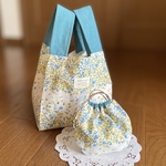  ＊エコバッグと巾着のセット＊ 布エコバッグ　小さめ＊【マチ15㎝】　しじみ巾着ミニサイズ   フラワーガーデン