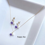 天然石アメジスト×パールピアス＆ネックレスセット