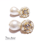 【送料無料】2WAY!! swaro & pearl flower Pierce 15mm（コットンパールキャッチ付）