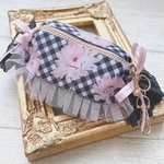 りぼんbonbonぽーち ～フリルver.～(ベビーピンク×ブラック)