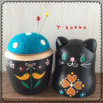 チューリップ🌷黒猫マトリョーシカ針山＊東欧風
