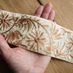1mカット済【インド刺繍リボン】シルク　刺繍　リボン　りぼん   【アイボリー】