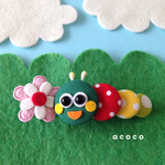 【再再販】ご機嫌♫カラフルイモムシちゃんヘアクリップ(ピンクフラワー)