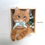 【新作】 羊毛フェルト 猫 茶トラ猫の立体フレームボックス