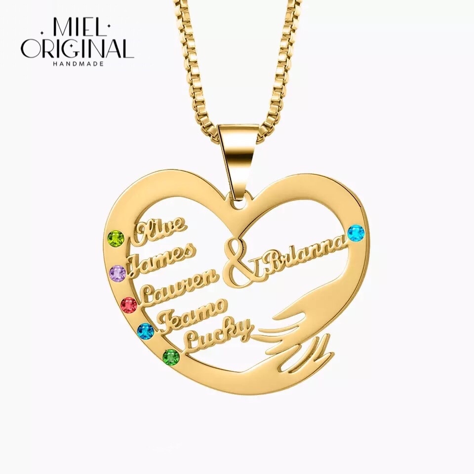 名入れ♡ハート誕生石付き⭐︎カスタムネックレス✨イニシャル ハンドメイド 名入れ✨6箇所まで文字入れ可能 ハート 複数名 バースデーストーン