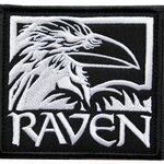 ワッペン カラス RAVEN（からす） マジックテープ（ベルクロ・面ファスナー）着脱式 ミリタリー サバゲー 刺繍パッチ（白）