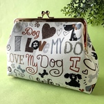 I LOVE MY DOG ワンちゃん柄 化粧ポーチ プチギフト など マチ付き 可愛い がま口ポーチ USAコットン