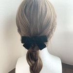 秋の新作☆ ベロアリボン 黒 ブラック タレ付き リボンヘアアクセサリー