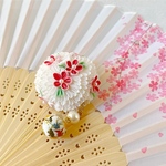 名花(赤花) つまみ細工帯留め