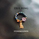RING238-833ねこ＋flower+アパタイト*天然石リング ゴムの指輪　[送料無料] 