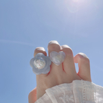 水色　ホワイト　マーブル　お花　シャボン玉　クリア　ガラス　ゴールド　リング　指輪　ビーズ　ハート　きらきら