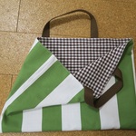 【通園・通学】【男の子】レッスンバッグ（緑ボーダー×茶色チェック）/Lesson bag/School bag