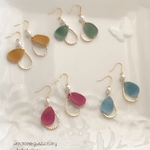 ☆秋色/フロッキー雫＆パールピアス／イヤリング/4 color♪♪グリーン