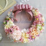 Jolie botanique＜Saumon relaxing＞＊ハーフリース＊秋リース＊紫陽花＊リース＊プリザーブドフラワー＊お花＊ギフト＊結婚祝い＊新築祝い＊両親贈呈品＊敬老の日