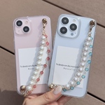 【pink】パール×クリスタルチェーン　　　　　iPhoneケース　スマホケース　クリア　クリアケース　クリアケース　　iPhone全機種対応　