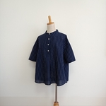 【scotto5様ご予約品】綿麻ドビーストライプ　ヘンリーネックシャツ　5分袖