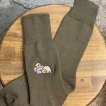 【オリーブ】日本製のオカメ刺繍靴下