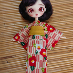 浴衣 椿柄 薄紅