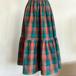 マドラスチェックのティアードスカート(テラコッタ&ブルーグリーン)