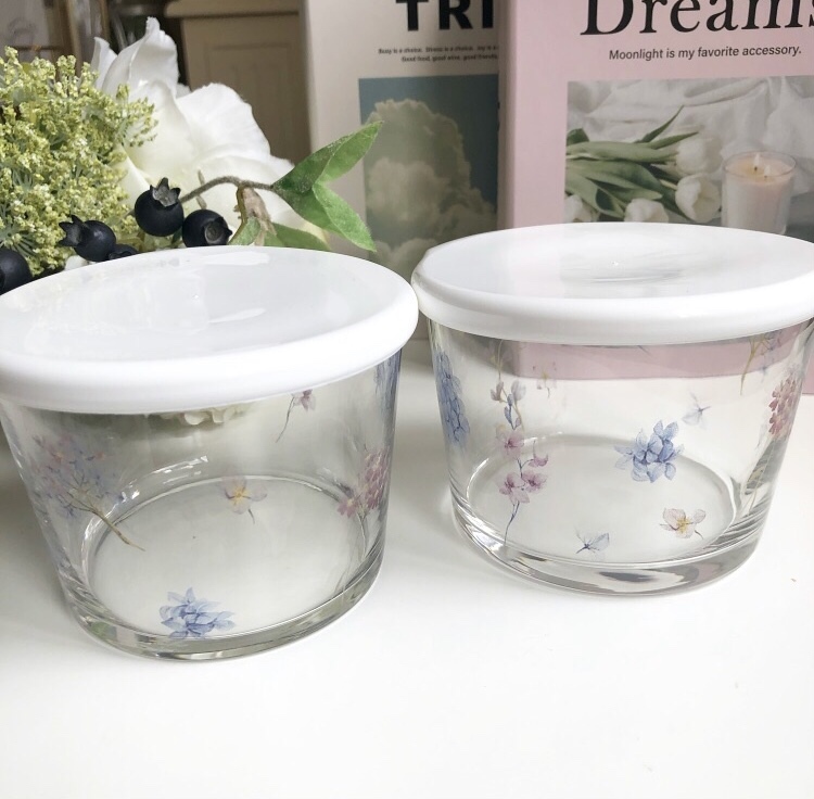 SALE50％OFF! 美しい♡ あじさい&フラワーデザイン ガラス保存容器2個