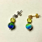 海の雫耳飾り＊海ほたるの金緑＊