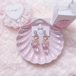 【新作♡１点物】ミルキーピンククリアいちごリボンハートパールピアス　イヤリング