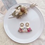 2way♡ ボタン風カボション インド刺繍リボン ピアス/イヤリング