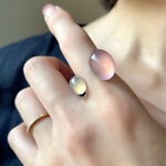 【秋色】私だけの天然石フォークリング　ピンクパープルカルセドニー×グレーオニキス