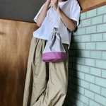 《春色》大人カジュアルな春色巾着トート 持ち手付　ブルーグレー×ラベンダー