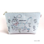 🍀セール3500➡︎1000🍀ねここねこ　刺繍ポーチ　Lサイズ　リネン