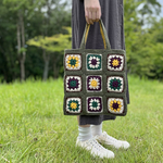 クロシェ編み　トートバッグ　カーキグリーン　秋冬バッグ