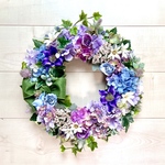 No.wreath-15455★あじさいとバラのリース　43x35cm・アーティフィシャルフラワー/造花リース/夏のリース/ひまわりのリース/大型リース