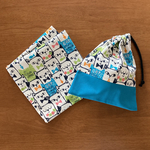 ネコ柄　ブルーグリーン　給食袋 & ナフキン セット